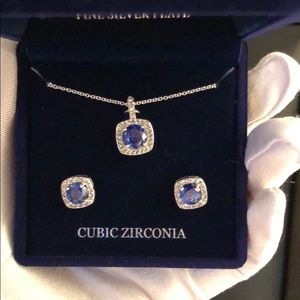 Blue Cubic Zirconia  pave square stud earring